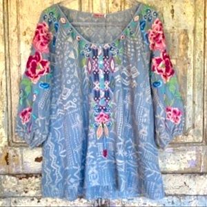 Johnny Was embroidered floral top oversized